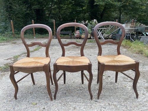 Chaises paillées noyer - 3, en