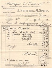 Facture   1930  FABRIQUE DE GAINERIE J. SCHURR & M. SPIRA A PARIS - M. CAMPS A