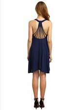 ROBE BLEU MARINE DECOLLETE FLUIDE EVASE DOS NU ECHANCRE XXL 42 44 46 NEUF