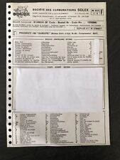 Fiche Technique 1972 PEUGEOT 104 Carburateur SOLEX 32 HNSA N•.2171