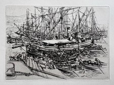 Henry CHEFFER gravure eau forte Etching Marine Bateau Pecheur Port Genoa Italie