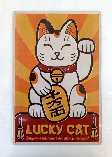 Plaque métal chat maneki - métal,