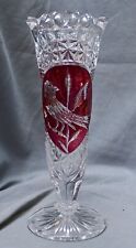 Vase Cristal de Plomb, Hofbauer Elisabethhütte, Rouge Oiseaux, 22 CM, Dans