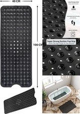Non Slip Bain Tapis 100x40cm – Noir Douche avec Ventouse Tasses & Vidange Trous