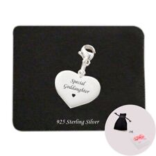 Spécial Filleule Breloque, 925 Argent Coeur, Pince , Personnalisé, Gravé Cadeau