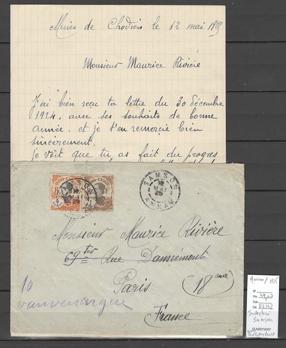 Indochine lettre bureau de - -,