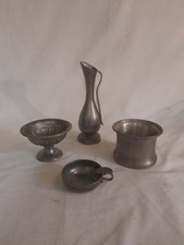 Lot Objets Etain Vase Coupelle