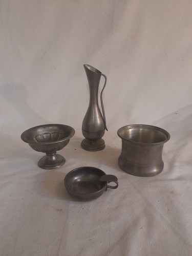 Lot objets etain vase coupelle - vase,