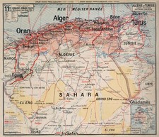 Carte scolaire ancienne Algérie et Tunisie : carte politique (70 x 60 cm)