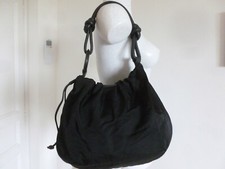  SAC SEQUOIA BESACE SOUPLE TISSU FROISSE NOIR ET CUIR AGNEAU  TRES  BON ETAT