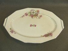 Ancien plat de service de table en porcelaine début 20ème déco fleur ovale