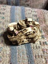 Japanese Netsuke Three Figures, 5 Dragon Group, Sleeping Cat & Rabbit Pair