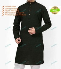Hommes Kurta Garçons Vêtements Noir Indien Traditionnel Tunique Long Chemise