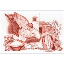 CARRANCE Raymond - Lithographie originale sur soie "Le chasseur" 40x59cm