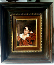 Tableau EMAIL de LIMOGES signé LECLAIR thème ENFANT XIXème cadre BOIS 