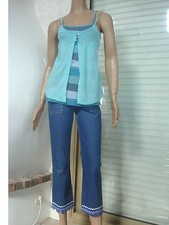 ENSEMBLE JEANS PANTACOURT + TUNIQUE  T 36/38 12/14 ANS IDEAL MI SAISON 