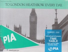 PIA PAKISTAN  INTERNATIONAL - 2000 - TIMETABLE - 16th APRIL TO 28th OCTOBER 2000
