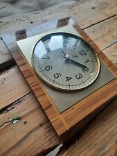 Pendule JAZ QUARTZ vintage FORMICA faux bois alu doré ancien Horloge cuisine