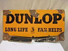 Vintage Dunlop Fan Ceintures Émail Signe 45.7x22.9cm Petroliana Support Garage