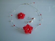 Parure/Femme/Enfant Collier Fleur Rouge/Ivoire robe Cérémonie/Mariage/Mariée
