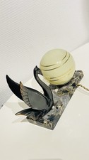 Ancienne Lampe De Chevet Sur Marbre Cygne Ailé Art Déco 1930.