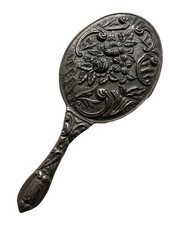 Face à Main Miroir en Argent 900 Décor Repoussé aux Fleurs Antique Silver Mirror