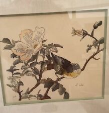 Original Painting Oriental Painting On Silk Bird Branch Japanese Artwork Japan