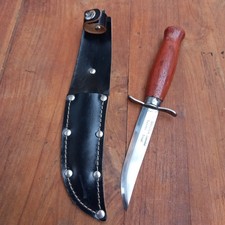 Joli Couteau de Chasse PUUKKO SANDVIK SWEDEN  Manche en Bois  Fourreau en Cuir 