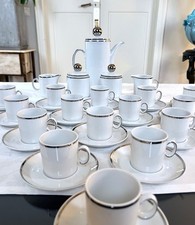 Service à Café Vintage - Porcelaine Filets Platine - Sucriers Crémiers Cafetière