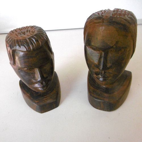 Tetes couple africain bois - africain, en
