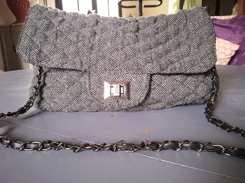 Sac bandoulière gris tweed - bandoulière,