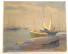 HST tableau marine M. Pellerier bateaux pêche port Bretagne Douarnenez XXè