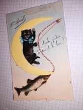 CPA , 1 er avril , chat lune poisson