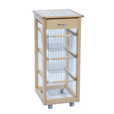 Desserte de cuisine SLIM en bois de hêtre 3 paniers et 1 tiroir Naturel