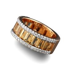Bague Demi-Mémoire Citrine Diamants 3,80 Carats Or Rose 750 Baguettes Jaunes