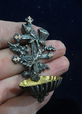 NAPOLEON III JOLI PETIT BENITIER EN ARGENT, CHARDON CROIX DE LORRAINE COQUILLAGE