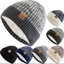 Bonnet hiver chaud doublé polaire bicolore unisexe – tricot épais mode