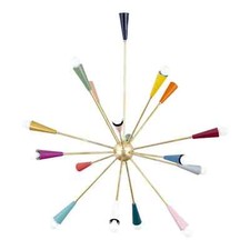 Mi Siècle Multicoloré Spoutnik Lustre 16 Bras Laiton Lampe Pour Décoration