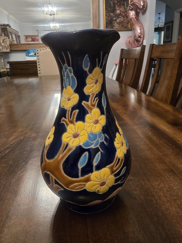 Longwy style ceramic vase with - longwy,