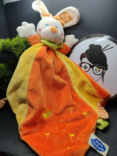 Doudou lapin jaune orange