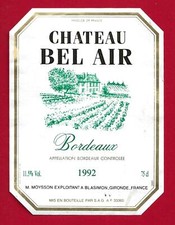 83/65 Etiquette Label BORDEAUX CHÂTEAU BEL AIR 1992 M. MOYSSON à BLASIMON