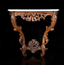 CONSOLE ANCIENNE DE STYLE LOUIS XV EN CHÊNE SCULPTÉ AVEC UN DESSUS EN MARBRE