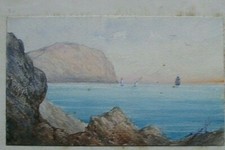 DESSIN AQUARELLE XIX ème - VUE DE MER 18 X 10,5 CM 