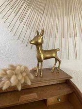 23 ⚜️ Ancienne Figurine Biche en Laiton Doré Vintage Hauteur 17 Cm