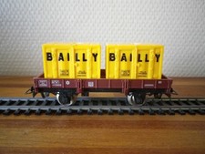 JOUEF échelle ho wagon plat 2 essieux + 2 containers 10 pieds BAILLY réf: 6450
