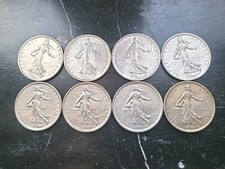 Lot de 8  pièces de 5 francs  SEMEUSE  -  ARGENT 835/000 -  12g/pièce -