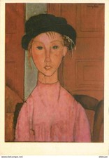 Art - Peinture - Amedo Modigliani - Fillette au Tablier rose - Fillette au Tabli