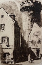 Vichy Tour de l’horloge pointe sèche de Charles Jaffeux (1902-1940) c 1932