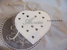 coeur en métal blanc à suspendre mot amitié décoration à suspendre cadeau  17cm