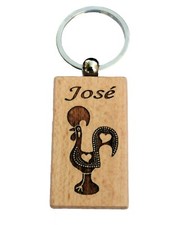 superbe porte clefs bois exotique gravé coq portugais  + prénom au choix